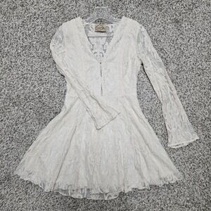 Romantic Fairycore Whimsigoth Lace Mini Dress Womens Sm Cream Bell Sleeve Boho